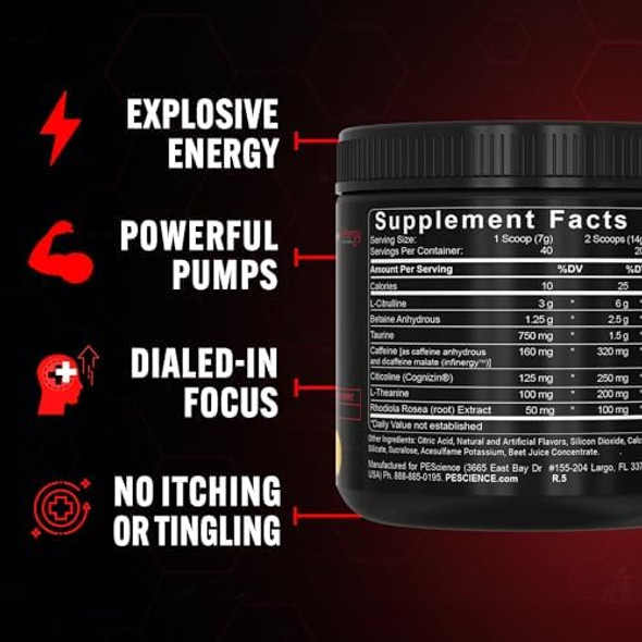 Pescience Prolific Pre Workout Powder For Men & Women With L-Citrulline Nitric Oxide Booster Energy Powder & Nootropic For Focus – Preworkout Without Beta Alanine – 40 Scoops Sour Green Apple