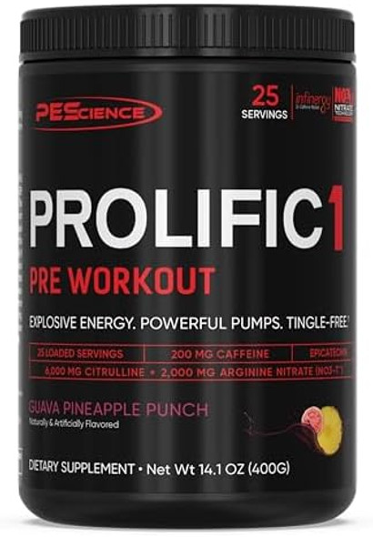 Pescience Prolific-1 Pre Workout Powder For Men & Women With L-Citrulline Nitric Oxide Booster Energy Powder & Nootropic For Focus Preworkout Without Beta Alanine – 25 Scoops Guava Pineapple Punch Pescience Prolific-1 Pre Workout Powder For Men & Women With L-Citrulline Nitric Oxide Booster Energy Powder & Nootropic For Focus Preworkout Without Beta Alanine – 25 Scoops Guava Pineapple Punch