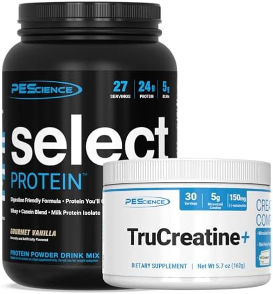 Pescience Lean Mass Stack – Select Low Carb Whey + Casein Protein Powder & Trucreatine+ Creapure Creatine Monohydrate – Muscle Growth Recovery & Strength Support – 27 Servings + 30 Servings
