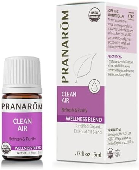 Pranarom - Clean Air Wellness Blend 5Ml - Diffusing For Relaxation Ambiance - 100% Pure Organic Oils - Natural Air Freshener Therapeutic Air Purification Easy Diffuser Use