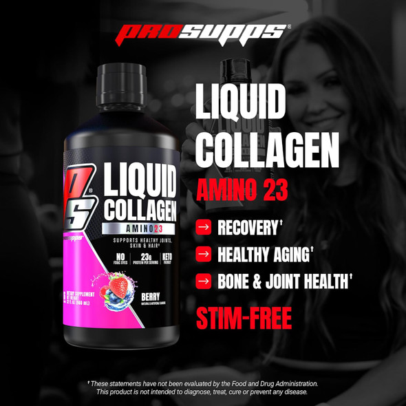 Prosupps Amino23 Liquid Collagen Shots Citrus Punch - Collagen Peptide Post Workout Supplement Supports Healthy Aging Joints Skin & Hair - Gluten- & Zero Sugar - 16 Servings