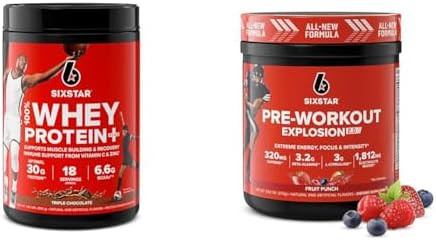 Six Star Whey Protein Powder & Pre-Workout Powder Bundle 1.82 Lbs & 30 Servings