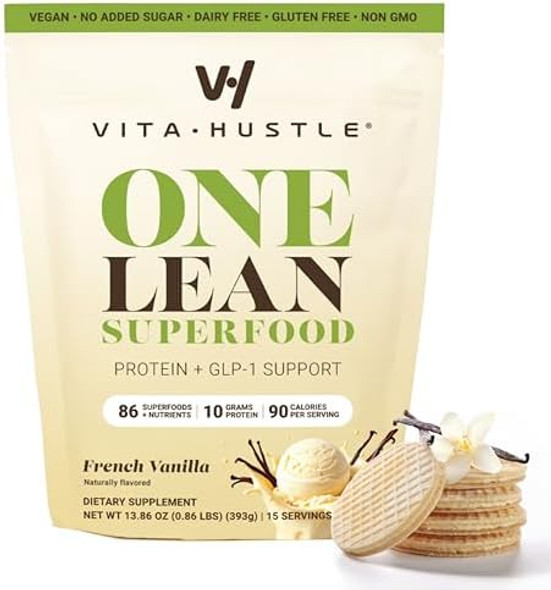 Vitahustle One Superfood Lean Protein – All-In-One Nutrition Shake With Glp-1 Support 10G Plant Protein Ashwagandha Multivitamins & Postbiotics – French Vanilla 15 Servings Vitahustle One Superfood Lean Protein – All-In-One Nutrition Shake With Glp-1 Support 10G Plant Protein Ashwagandha Multivitamins & Postbiotics – French Vanilla 15 Servings