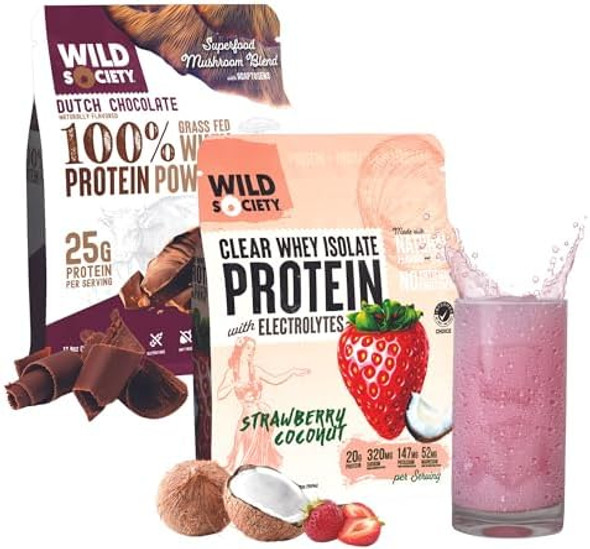 Wild Society Clear Isolate + Whey Concentrate Super Combo - Strawberry Coconut Clear Whey + Dutch Chocolate Whey Concentrate