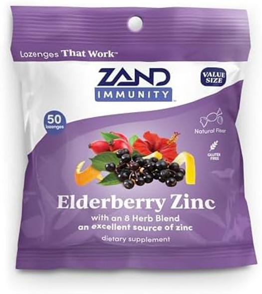 Zand Herbalozenge Elderberry Zinc Good-For-You Lozenges For Dry Throats No Corn Syrup No Cane Sugar 50 Lozenges