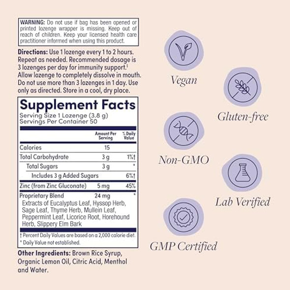 Zand Immunity Lemon Zinc Throat Lozenges - Good-For-You Dry Mouth Lozenges - Immune Support Supplement With Chelated Zinc 5Mg Blend Of 9 Herbs Soothe A Dry Throat - Natural Flavor Gluten  50Ct