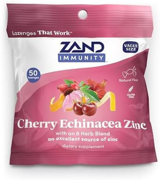 Zand Immunity Cherry Ecea Zinc Throat Lozenges - Good-For-You Dry Mouth Lozenges - Immune Support Supplement W/Zinc 5Mg Ecea Root - Soothe A Dry Throat - Natural Flavor Gluten  50Ct