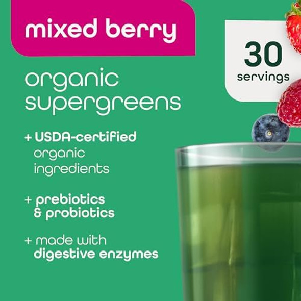 Zena Nutrition Organic Supergreens Greens Powder 70+ Superfoods Mixed Berry 30 Servings + Bovine Pure Colostrum Powder Supplement 1000Mg Supports Immunity & Digestion Unflavored 30 Servings