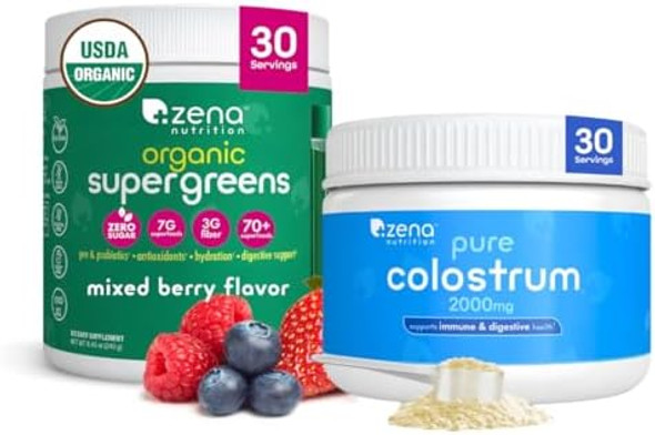 Zena Nutrition Organic Supergreens Greens Powder 70+ Superfoods + Pure Colostrum Powder 2000Mg Supplement Supports Immune And Digestive Health Zena Nutrition Organic Supergreens Greens Powder 70+ Superfoods + Pure Colostrum Powder 2000Mg Supplement Supports Immune And Digestive Health