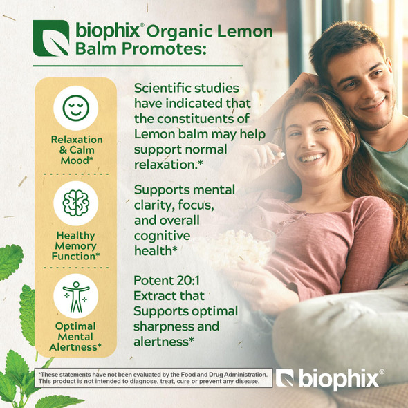 Biophix Lemon Balm Capsules USDA Organic 20:1 Extract 300 mg 200 Veggie Caps - Cognitive Health Stress Sleep Mood Support Natural Herbal Supplement