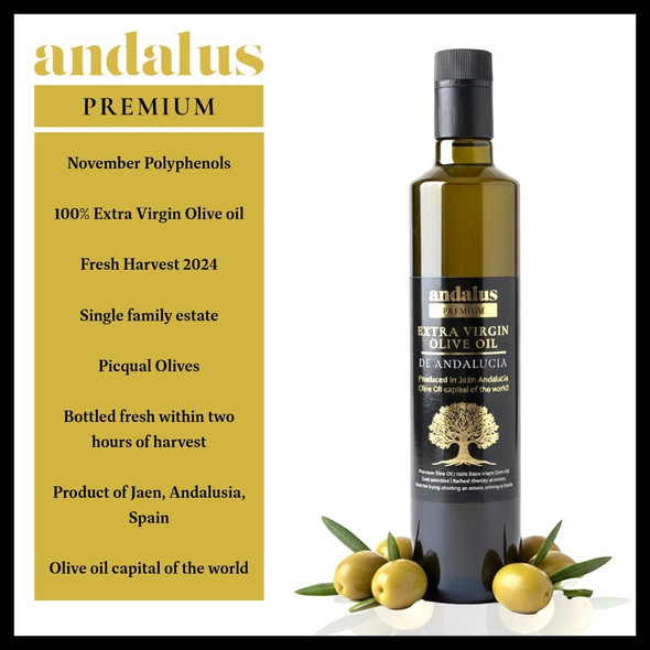 Andalus-Extra Virgin Olive Oil – Cold Pressed Spanish EVOO from Andalucía Harvested from Centuries-Old Groves Premium Single Estate November Polyphenols 500ml