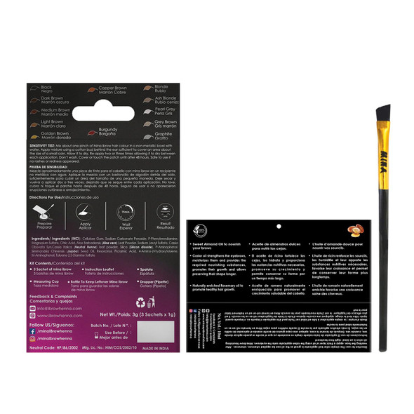 MINA ibrow Henna Professional Tint Kit With Nourishing Oil & Brush Combo Pack (Black)