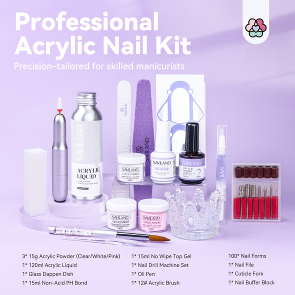 SAVILAND Acrylic Nail Kit with Nail Drill Acrylic Powder and Liquid Set with Acrylic Nail Brushes for Acrylic Nails Application