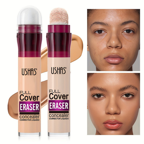 USHAS New Sponge Head Concealer for Dark Circles Freckles Acne Pigmentation and Blemishes Long Lasting Moisturizing Liquid Foundation Color: 12