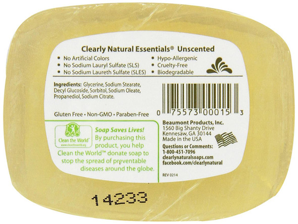Clearly Natural Glycerin Bar Soap Unscented4 Ounce (Pack of 6)