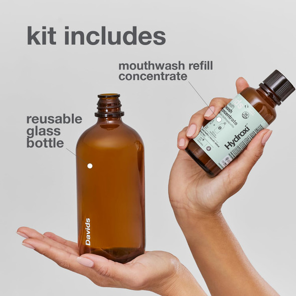 Davids Hydroxi Fresh Breath Mouthwash Starter Kit Alcohol-Free Fluoride-Free Nano-Hydroxyapatite for Remineralizing & Enamel Health Relieves Dry Mouth Fresh Mint 16 fl oz