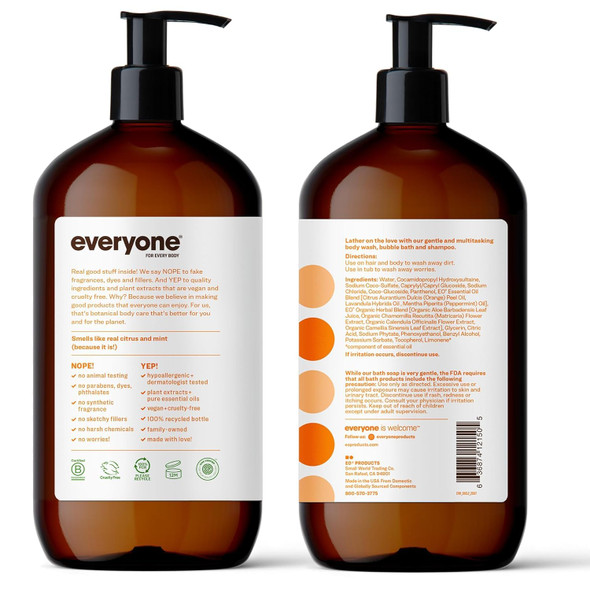 Everyone 3-in-1 Soap Body Wash Bubble Bath Shampoo 32 Ounce Pack of 1 Citrus and Mint