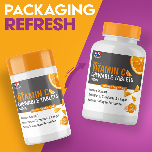 Vitamin C 1000mg Chewable by Club Vits  90 Tablets  Supports Immune Health and Helps Fight Colds  Helps Reduce Tiredness and Fatigue