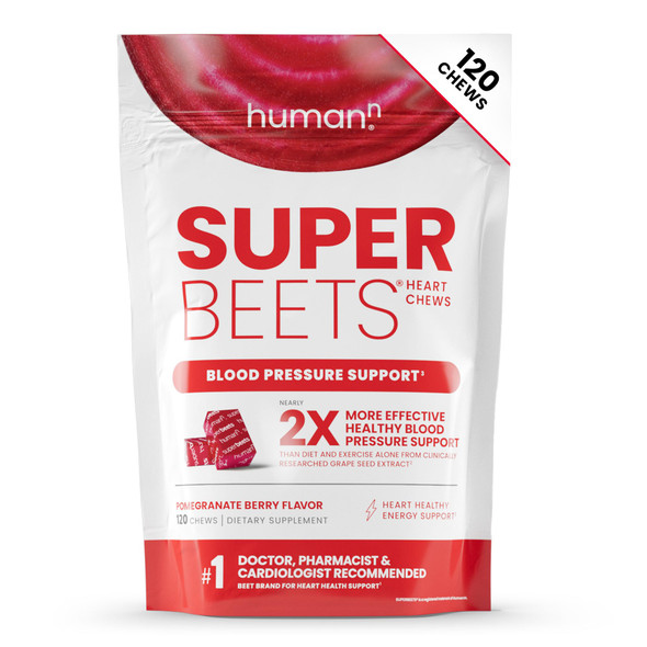 HumanN SuperBeets Heart Chews Nitric Oxide and Blood Pressure Support Grape Seed Extract & Non-GMO Beet Root Powder Energy Pomegranate Berry Flavor 120 Count