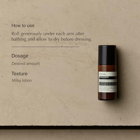 Aesop Roll On Deodorant Alcohol & Aluminum Reduce And Mask Unpleasant Odors Woody Herbaceous Earthy 1.6 Oz / 50 Ml