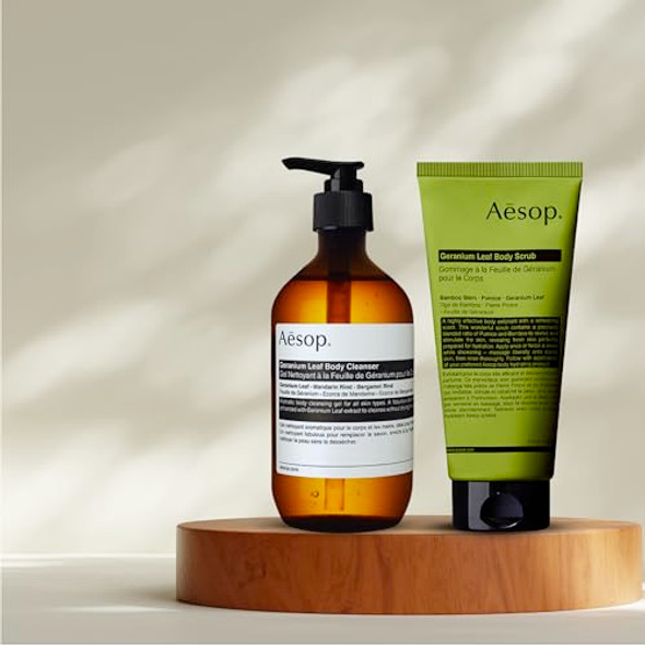 Aesop Geranium Leaf Body Cleanser + Scrub 16.9 Oz + 6.2 Oz