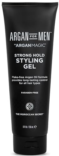 Argan Magic Strong Hold Styling Gel - Flake- Argan Oil Formula For Superior Hold And Long-Lasting Control Made In Usa Paraben Cruelty (8 Fl Oz)