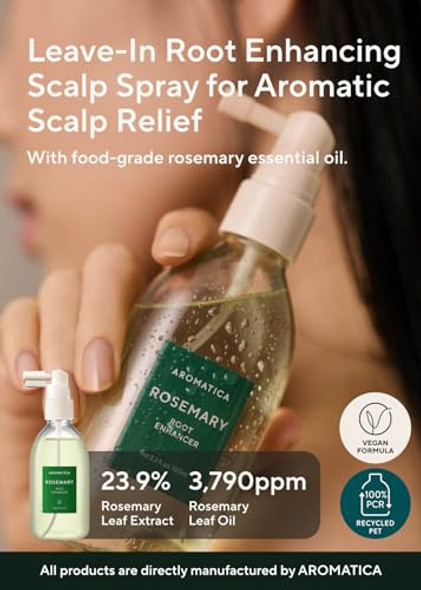 Aromatica Root Enhancer Rosemary Water Spray For Hair Growth – Korean Hair Care Oil For Scalp Detox – Flaky & Itchy & Dry Scalp Treatment – From Sulfate Silicone And Paraben (3.38Oz)
