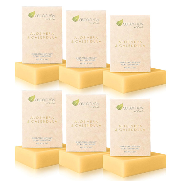 Aspen Kay Naturals Aloe Vera & Calendula Soap Natural & Organic Ingredients Organic Aloe Vera Calendula & Turmeric Soap. Use For Face & Body. For Men Women & Teens. Gentle Face Wash. (Pack Of 2)