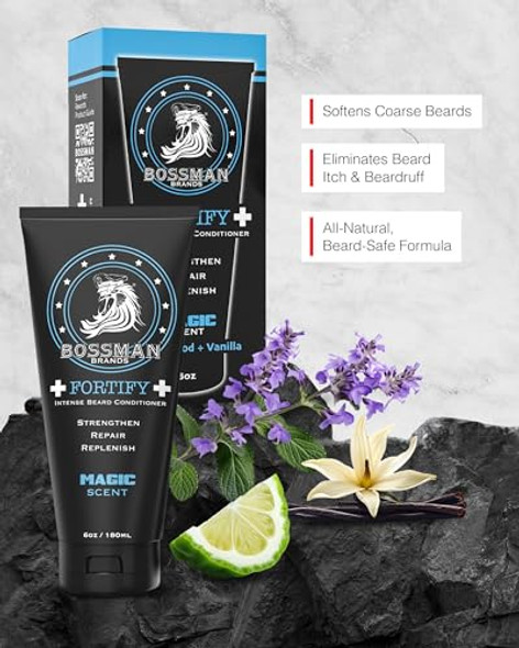 Bossman Fortify Conditioner + Jelly Beard Oil For Men (8 Oz In Total Magic Scent) – Softening Moisturizing Replenishing And Protecting – Natural Ingredients – Made In The Usa