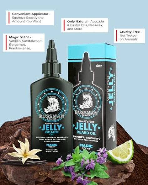 Bossman Jelly Beard Oil For Men Bundle 2 Pack 8 Oz (Magic + Royal Oud Scents) Softens Moisturizes & Conditions With Natural Ingredients – Made In The Usa