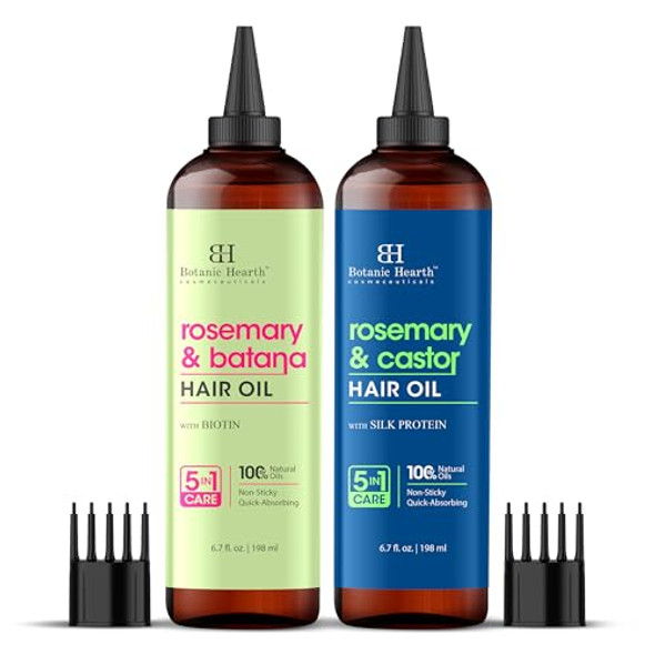 Botanic Hearth Rosemary & Batana & Rosemary & Castor Hair Oil Combo Set 6.7 Fl Oz Each