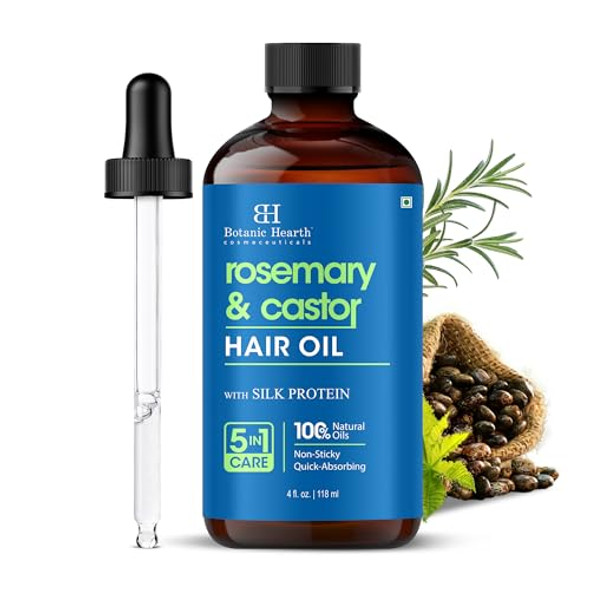 Botanic Hearth Rosemary Castor Oil 100% Pure & Natural Cold Pressed Organic 4 Fl Oz For Hair Eyelashes & Eyebrows Hexane Fast Absorbing With Dropper