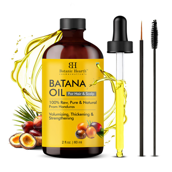 Botanic Hearth 100% Pure Batana Oil For Hair Growth- Weightless(Glass Bottle 2 Fl Oz) From Hondurashair Oil Repairs Dry Damaged Hair Strengthening Healthier Hair- Hair Tonic