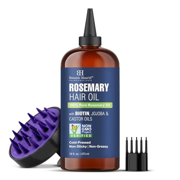 Botanic Hearth 100% Pure Rosemary Oil For Hair Growth (16 Fl Oz) Infused With Biotin Jojoba & Castor Oil Hair Oil Repairs Dry Damaged Hair Strengthening Healthier Hair- Hair Tonic