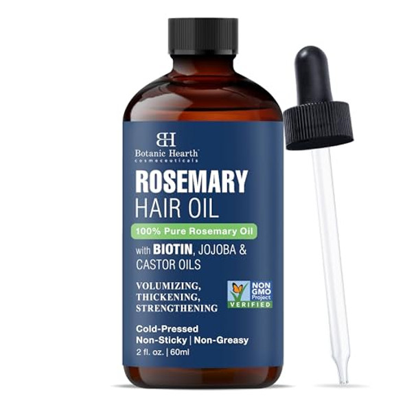 Botanic Hearth 100% Pure Rosemary Oil For Hair Growth (2 Fl Oz) Infused With Biotin Jojoba & Castor Oil Hair Oil Repairs Dry Damaged Hair Strengthening Healthier Hair- Hair Tonic