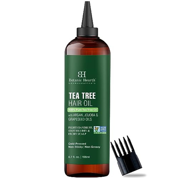 Botanic Hearth 100% Pure Tea Tree Oil For Hair Growth (6.7 Fl Oz) With Jojoba & Grapeseed Oils Hair Oil Repairs Dry Damaged Hair Strengthening Healthier Hair- Hair Tonic