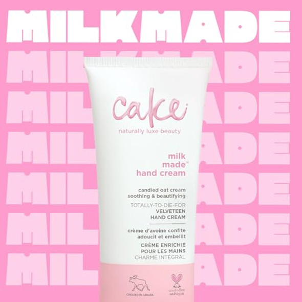 Cake Beauty Velveteen Hand Cream Milk Made - Soothing Lightweight Hand Cream - Oat Extract Concentrate Marshmallow Root Extract & Shea Butter - Travel Sized Hand Cream - 60 Ml