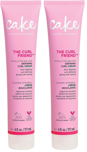 Cake Beauty Curl Friend Defining Curl Cream - Bounce Curly Hair Styling Product & Anti Frizz Control Heat Protectant For Hair Detangler – Cruelty & Vegan (Pack Of 2)