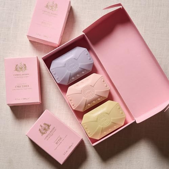 Caswell-Massey Peony Orchid Rose Scents Natural Bar Soaps Set For Women Moisturizing Triple-Milled Body Soaps Plant-Based With Essential Oils All Skin Types Made In Usa 3X3.5 Oz