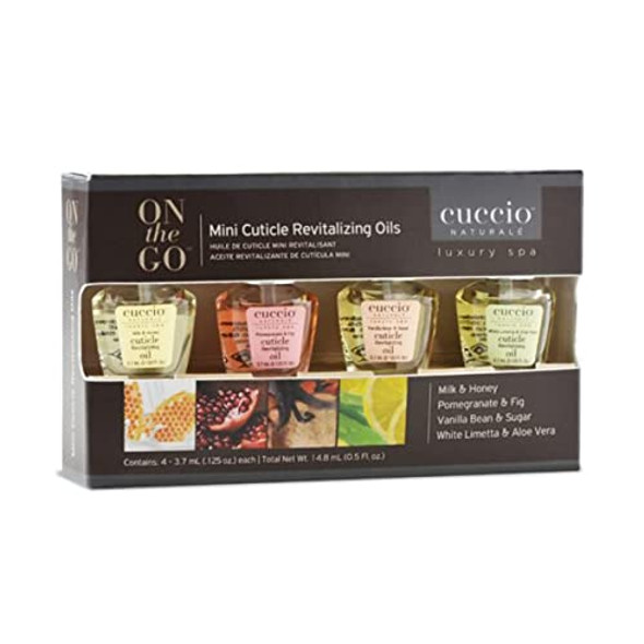 Cuccio Naturale Mini Cuticle Revitalizing Oils - Hydrating Repair For Dry Skin & Nails - Paraben & Cruelty- Spa Fragrances - 4 Pc