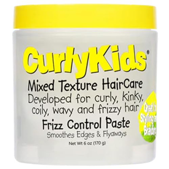 Curlykids Frizz Control Paste - Anti-Frizz Styling Paste For Curly Kinky Coily & Mixed-Texture Hair - Smooth Edges Tame Flyaways Maximum Moisture No Sticky Residue Formula For Kids Haircare 6Oz