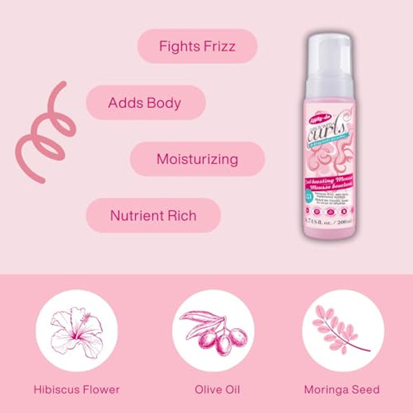 Dippity Do Girls With Curls Curl Enhancing Mousse Light 3-In-1 Defining Foaming Mousse For Curly Wavy Hair Hibiscus Olive Oil Anti Frizz Bouncy Curls For Women Air Dry Alcohol 6.7 Fl Oz