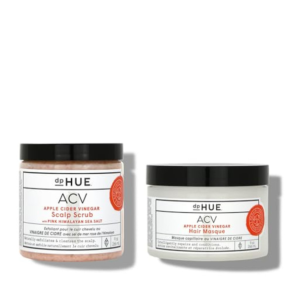 Dphue Apple Cider Vinegar Scalp Scrub With Pink Himalayan Sea Salt (9 Oz) + Apple Cider Vinegar Hair Masque (9 Oz) - Helps Soothe Dry Scalps & Activate Healthy Hair Growth