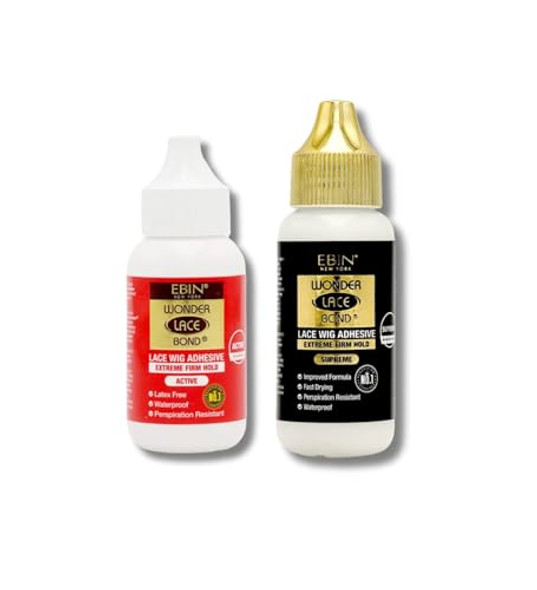 Ebin York Wig Glue – Wonder Lace Bond Waterproof Adhesive – Extreme Firm Hold 1.18 Oz Bundle With Waterproof Adhesive – Supreme 3.04 Oz By Ebin York – Long-Lasting For Secure Hold – Set (2 Items)