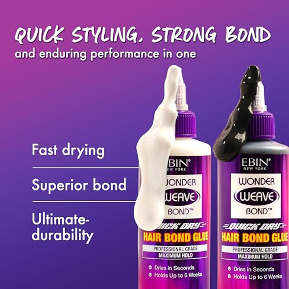 Ebin York Wonder Weave Bond Hair Bond Glue 2 Fl Oz (Black) – Quick-Dry Hair Glue With Strong Hold For Weaves And Tracks – Long-Lasting Bonding Formula For Salon Or At-Home Quick Weave Application