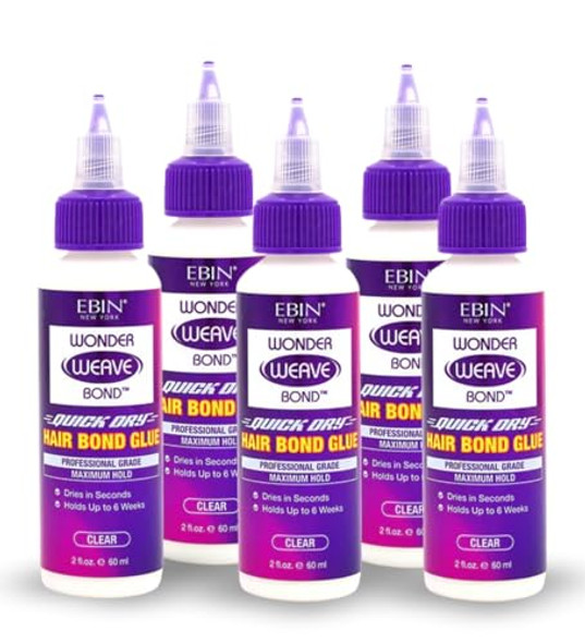 Waterproof Wig Glue – 5X Wonder Weave Bond Hair Bond Glue 2 Oz By Ebin York – Quick Drying Strong Hold Long-Lasting Weave Adhesive For Styling Confidence Bundle – Set (5 Items)