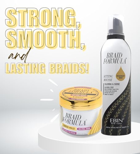 Ebin York Dr. Feel Good Super Hold Braiding Gel With Cooling Menthol 3.53 Fl Oz Bundle With Braid Formula Setting Mousse Rosemary Mint 12.49 Oz – Set (2 Items)