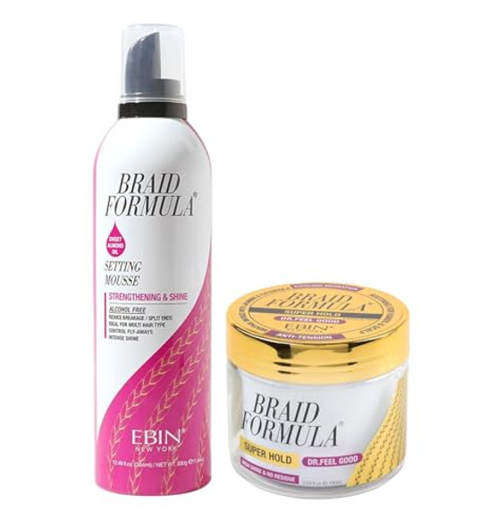 Ebin York Braid Formula Setting Mousse With Sweet Almond Oil 12.49 Oz Bundle With Rosemary Mint Setting Mousse 12.49 Oz Frizz Control & Shine Enhancing Foam – Set (2 Items)