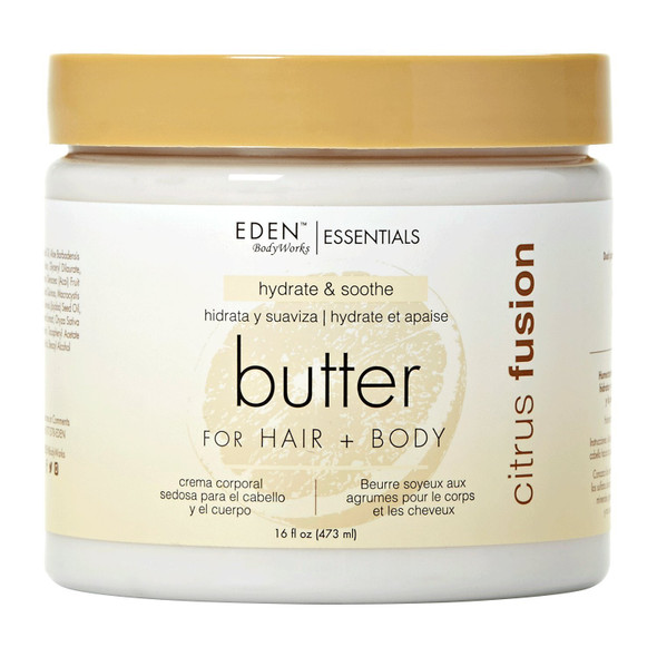 Eden Bodyworks Citrus Fusion Hair + Body Butter 16Oz Deep Moisturizer Soften & Nourish Hair And Skin - Fresh Scent