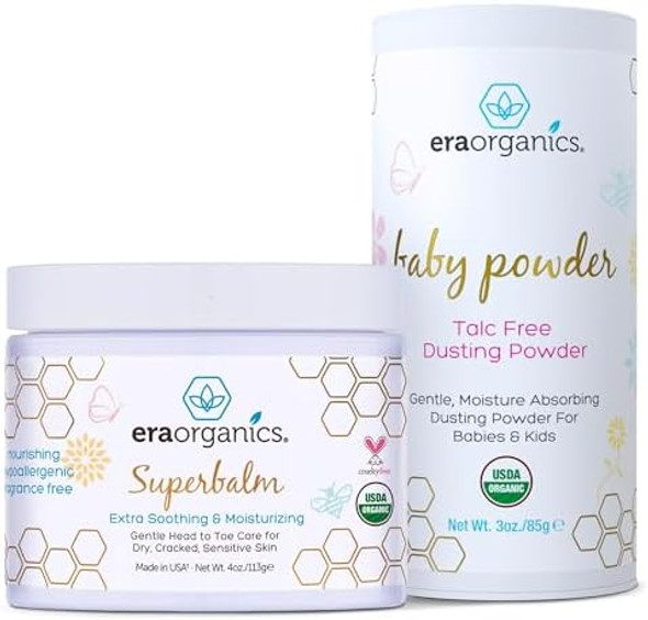 Era Organics Usda Organic Baby Care Duo – Talc- Baby Powder & Healing Ointment For Sensitive Skin – Natural Relief For Eczema Rashes Cradle Cap And Diaper Rash